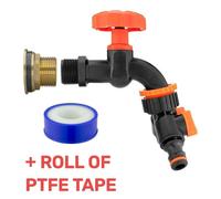 B2C Water Butt Replacement Tap Brass Metal Lever Uk Bib Outlet Barb Quick Hosepipes Black Tap + Valved Splitter 3/4"