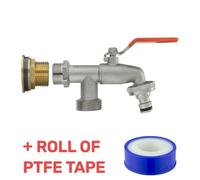 B2C Water Butt Replacement Tap Brass Metal Lever Uk Bib Outlet Barb Quick Hosepipes Double Lever Tap (Quick Connector) 1"