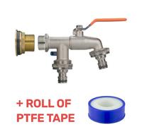 B2C Water Butt Replacement Tap Brass Metal Lever Uk Bib Outlet Barb Quick Hosepipes Double Lever Tap + 2 Quick Connectors 3/4"