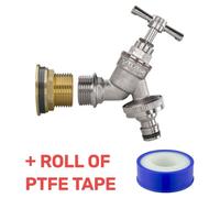 B2C Water Butt Replacement Tap Brass Metal Lever Uk Bib Outlet Barb Quick Hosepipes Nickle Plated Brass Bib (Quick Connector) 3/4"
