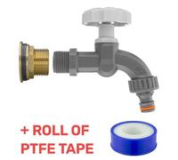 B2C Water Butt Replacement Tap Brass Metal Lever Uk Bib Outlet Barb Quick Hosepipes Plastic Dial Tap (Grey) 1"