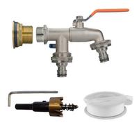 B2C Water Butt Replacement Tap + Drill Bit Brass 3/4" Double Lever Tap + 2 Quick Connectors