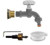 B2C Water Butt Replacement Tap + Drill Bit Brass 3/4" Grey Tap + Valved Splitter