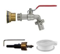 B2C Water Butt Replacement Tap + Drill Bit Brass 3/4" Lever Tap (Barbed)
