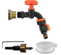 B2C Water Butt Replacement Tap + Drill Bit Brass 3/4" Metal Lever Bib Outlet Barb 3/4" Black Tap + Valved Splitter