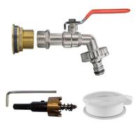 B2C Water Butt Replacement Tap + Drill Bit Brass 3/4" Metal Lever Bib Outlet Barb 3/4" Lever Tap (Quick Connector)