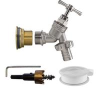 B2C Water Butt Replacement Tap + Drill Bit Brass 3/4" Nickel Plated Brass Bib (Barbed)