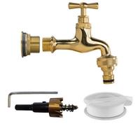 B2C Water Butt Replacement Tap + Drill Bit Brass 3/4" Polished Brass Bib (Quick Connector)