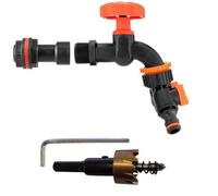 B2C Water Butt Replacement Tap Extension Kit + Drill Bit Lever Bib Outlet Barb Quick 1/2" Black Tap + Valved Splitter