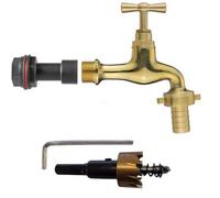 B2C Water Butt Replacement Tap Extension Kit + Drill Bit Lever Bib Outlet Barb Quick 1/2" Brass Bib + 13mm Barb