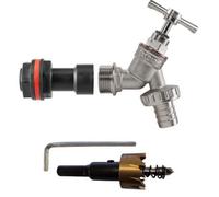 B2C Water Butt Replacement Tap Extension Kit + Drill Bit Lever Bib Outlet Barb Quick 1/2" Nickel Plated Brass Bib (Quick Connector)