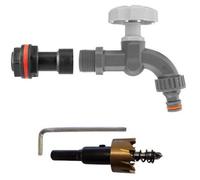 B2C Water Butt Replacement Tap Extension Kit + Drill Bit Lever Bib Outlet Barb Quick 1/2" Plastic Dial Tap (Grey)