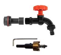 B2C Water Butt Replacement Tap Extension Kit + Drill Bit Lever Bib Outlet Barb Quick 1/2" Plastic Dial Tap (Black)