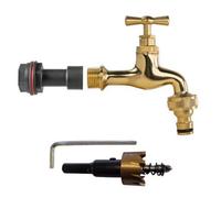B2C Water Butt Replacement Tap Extension Kit + Drill Bit Lever Bib Outlet Barb Quick 1/2" Polished Brass Bib (Quick Connector)