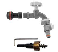 B2C Water Butt Replacement Tap Extension Kit + Drill Bit Lever Bib Outlet Barb Quick 3/4" Grey Tap + Valved Splitter