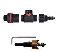 B2C Water Butt Valve Connector Kit Valve Drill Bit Set Rainwater Tank 3/4" Garden In Line Valve + 1/2" Barb Pipe Joiner