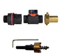 B2C Water Butt Valve Connector Kit Valve Drill Bit Set Rainwater Tank 3/4" Garden In Line Valve + 19mm Brass Barb