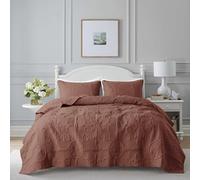 B2EVER Red Damask Quilt Queen Size Bedding Sets with 2 Pillow Shams, Boho Bedspread Lightweight Soft Farmhouse Vintage Bohemian Coverlet Retro Jacquard Pattern Bed Cover for All Season, 3 Pieces