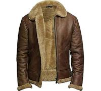 B3 Bomber Sheepskin Shearling Leather Jacket Raf Aviator Fighter Pilots WW2 Winter Fur Jacket For Men (UK, Alpha, XL, Regular, Regular, Brown)