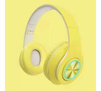B39 Noise Reduction Foldable Over Ear Wireless Headphone with Colorful Breathing Light, Illuminated BT Headset in Macaroon Color for Phone Laptop (Yellow)