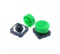 B3F 12 * 12 * 7.3mm DIP-4PIN Tactile Push Button Switch + A37 Color Hat Tact Touch Cap 10Pcs(Green)