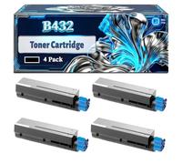 B432 Toner Cartridge Compatible for Okidata OKI B432dn B512dn MB492dn MB562dnw Printers, With Chip Large Capacity 12000 Pages (4 Pack Black)