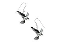 b46 Flying Kestrel Bird Made from fine English pewter with Sterling Silver 925 Stamped Hook Earrings
