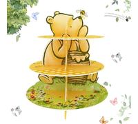 B4b3e Winnie Dessert Holder Cupcake Stand Holder 3 Tier Party Decorations, Classic Winnie Cupcake Stand for Kids Winnie Theme Party Supplies Vintage Bear Birthday Dessert Holder Cardboard Cake Stand