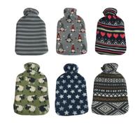 B4E 2L Hot Water Bottle with Soft Fleece Cover | Leakproof and Pain Relief Secure Hot Water Bottle with Natural Rubber | Removable Fleece Cover with Rubber Hot Water Bottle (Pack of 6)