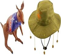 B4E Adult Australian Hat with corks & 70cm Inflatable Kangaroo
