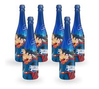 B4E AquAngel Sparkling Celebration Soft Drink 750ml, Non Alcoholic Party Drink, Apple Flavour, Favourite Character Designs, Low Sugar, Pack of 6 Bottles (Justice League)