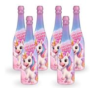 B4E AquAngel Sparkling Celebration Soft Drink 750ml, Non Alcoholic Party Drink, Apple Flavour, Favourite Character Designs, Low Sugar, Pack of 6 Bottles (Unicorn)
