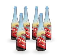 B4E AquAngel Sparkling Celebration Soft Drink 750ml, Non Alcoholic Party Drink, Grape Flavour, Favourite Character Designs, Low Sugar, Pack of 6 Bottles (Cars)