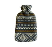 B4E Aztec 2L Hot Water Bottle with Soft Fleece Cover | Leakproof and Pain Relief Secure with Natural Rubber | Removable Fleece Cover (Grey)