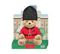 B4E British Plush Comfort Set, Royal Guard Bear and London Bus Design, Microwavable Tourmaline Lavender Aromatherapy Heating Pad, Soft Polyester (Arthur The Guardsman)