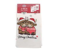 B4E Christmas Highland Cow Tea Towels - 100% Cotton Velour Kitchen Towels, Festive Holiday Design, 3 Pack