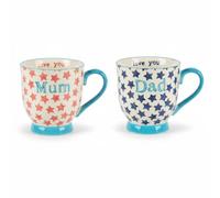 B4E Mum and Dad Mug Set of 2, Bohemian Stars Ceramic Coffee Mugs, Assorted Blue and Pink Designs, Parent Gift Mug Set (Bohemian Stars Dad & Mum Mug (Set of 2))