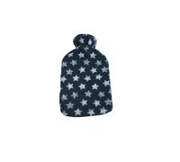 B4E Navy Blue and White Stars 2L Hot Water Bottle with Soft Fleece Cover | Leakproof and Pain Relief Secure Hot Water Bottle