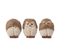 B4E Owl Figurine Set of 3 | Depicting 'See No Evil, Hear and Speak No Evil' Design | 11cm