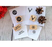 B4E Pack of 4 Christmas Wooden Rubber Stamps with Snowflake Design | Wooden Rubber Stamp Set for Scrapbooking, Gift Wrapping | Ideal for Using Together or Individual on Gift Tags, Crafts