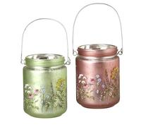 B4E Pearlised Glass T-Light Holders - Set of 2 - Pink & Green Tealight Candle Holders - Decorative Votive Cups for Home Decor, Weddings, Parties & Gifts - HHH788