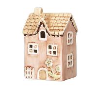 B4E Pink Dolomite House, 12 cm Ceramic Spring Cottage Decoration with Floral Detail