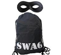 B4E Swag Bag and Eye Mask Drawstring Sack | Robber Fancy Dress Costume Accessories | Gangster Fancy Dress Book Day Costume