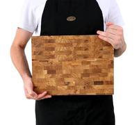 B4K® 37×27×4.3 cm End-Grain Oak Cutting Board | Butcher Block with Handles & Non-Slip Silicone Feet | Handmade Kitchen Board