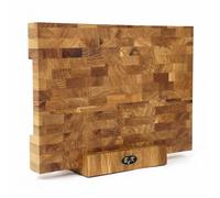 B4K 37 x 27 x 4.3 cm with stand, chopping block made of oak end wood, end wood board with handles and silicone feet, antibacterial end wood board, end wood board, kitchen board, chopping board