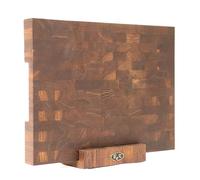 B4K® 43 x 33 x 4.3 cm with stand, chopping block made of oak end wood, end wood board with handles and silicone feet, antibacterial end wood board, end wood board, kitchen board, chopping board