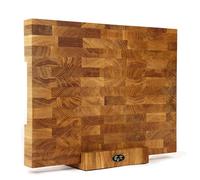 B4K 43 x 33 x 4.3 cm with stand, chopping block made of oak end wood, end wood board with handles and silicone feet, antibacterial end wood board, end wood board, kitchen board, chopping board