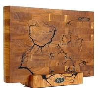 B4K® Chopping Block with Oak Stand 35 x 25 x 4 cm Lichtenberg Blitze Design Premium End Grain Wood Board with Handles Handmade Chopping Board Antibacterial & Knife Gentle