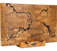 B4K® Chopping Block with Oak Stand 45 x 30 x 4 cm Lichtenberg Blitze Design Premium End Grain Wood Board with Handles Handmade Chopping Board Antibacterial & Knife Gentle