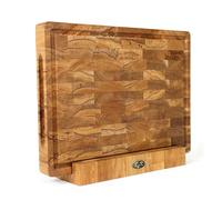 B4K® Chopping Board with Oak End Wood Stand 40 × 30 × 4 cm - Solid Chopping Block | Antibacterial End Grain Board with Handles, Juice Groove & Silicone Feet | Perfect for Kitchen, Meat & BBQ